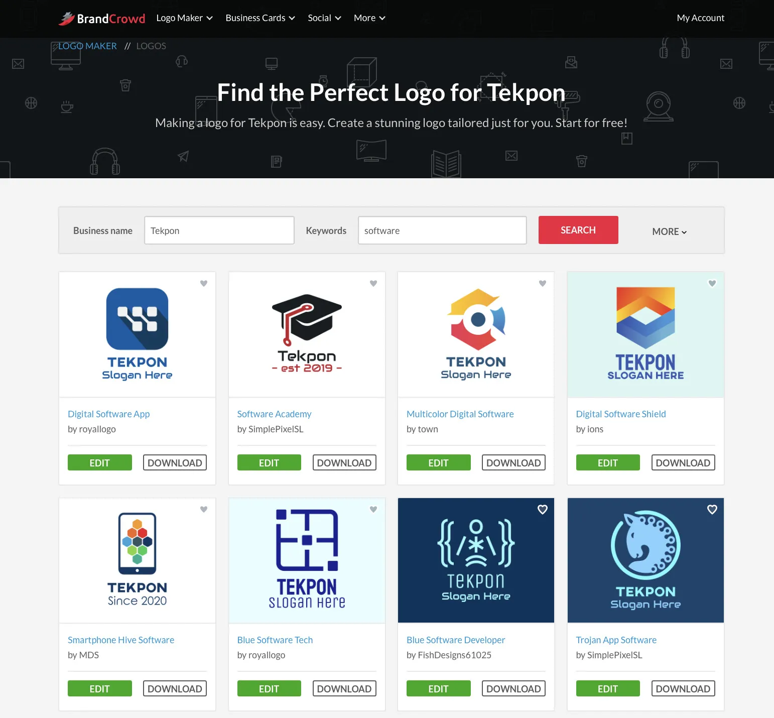 Premium logo maker BrandCrowd review Tekpon