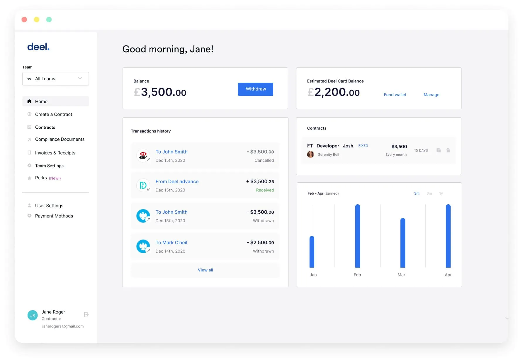 Deel payroll platform dashboard