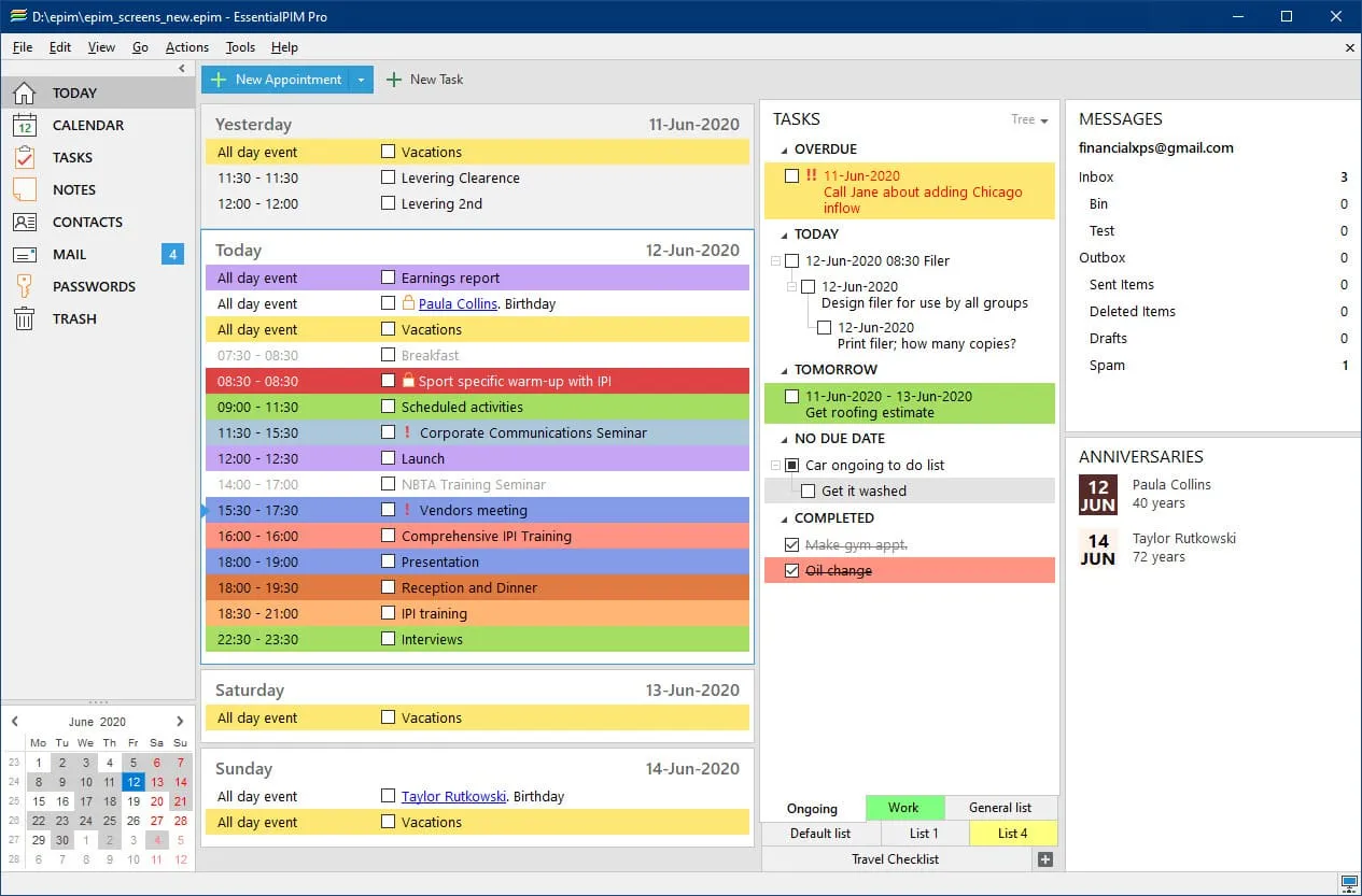 EssentialPIM dashboard review Tekpon