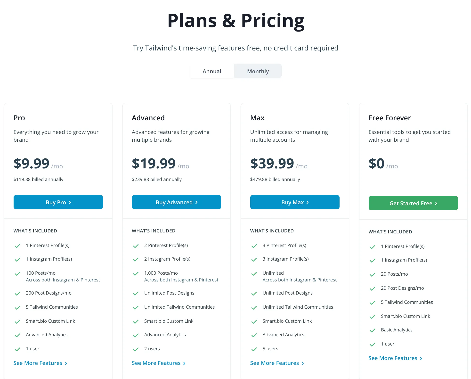 Tailwind Pricing Plans