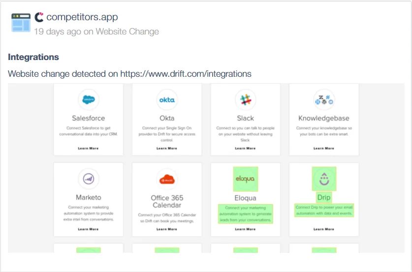 Competitors website changes