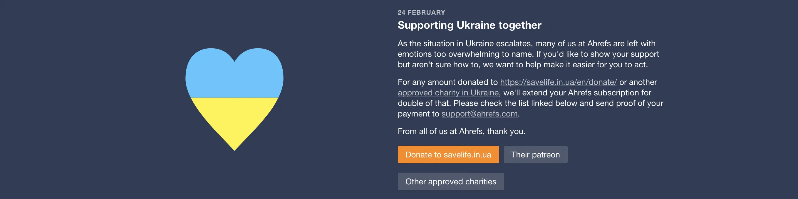 Supporting Ukraine - Ahrefs