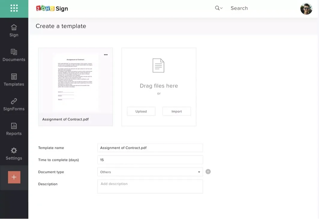 Zoho Sign templates