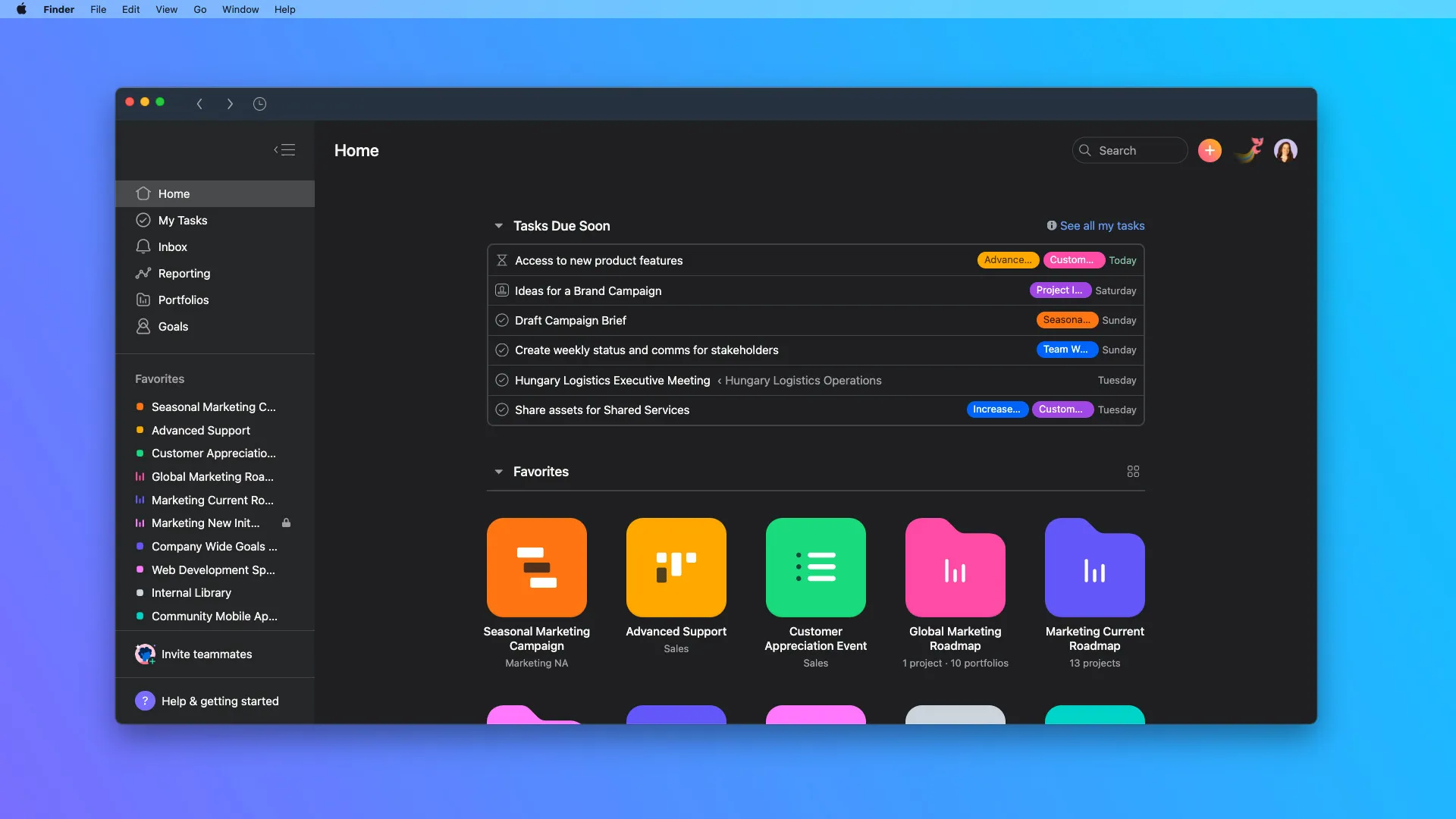 Asana dashboard