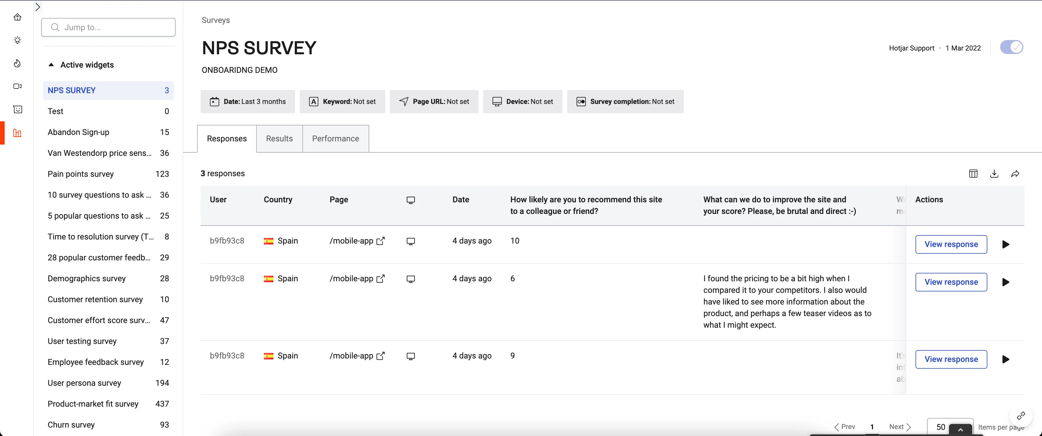 Survey responses overview