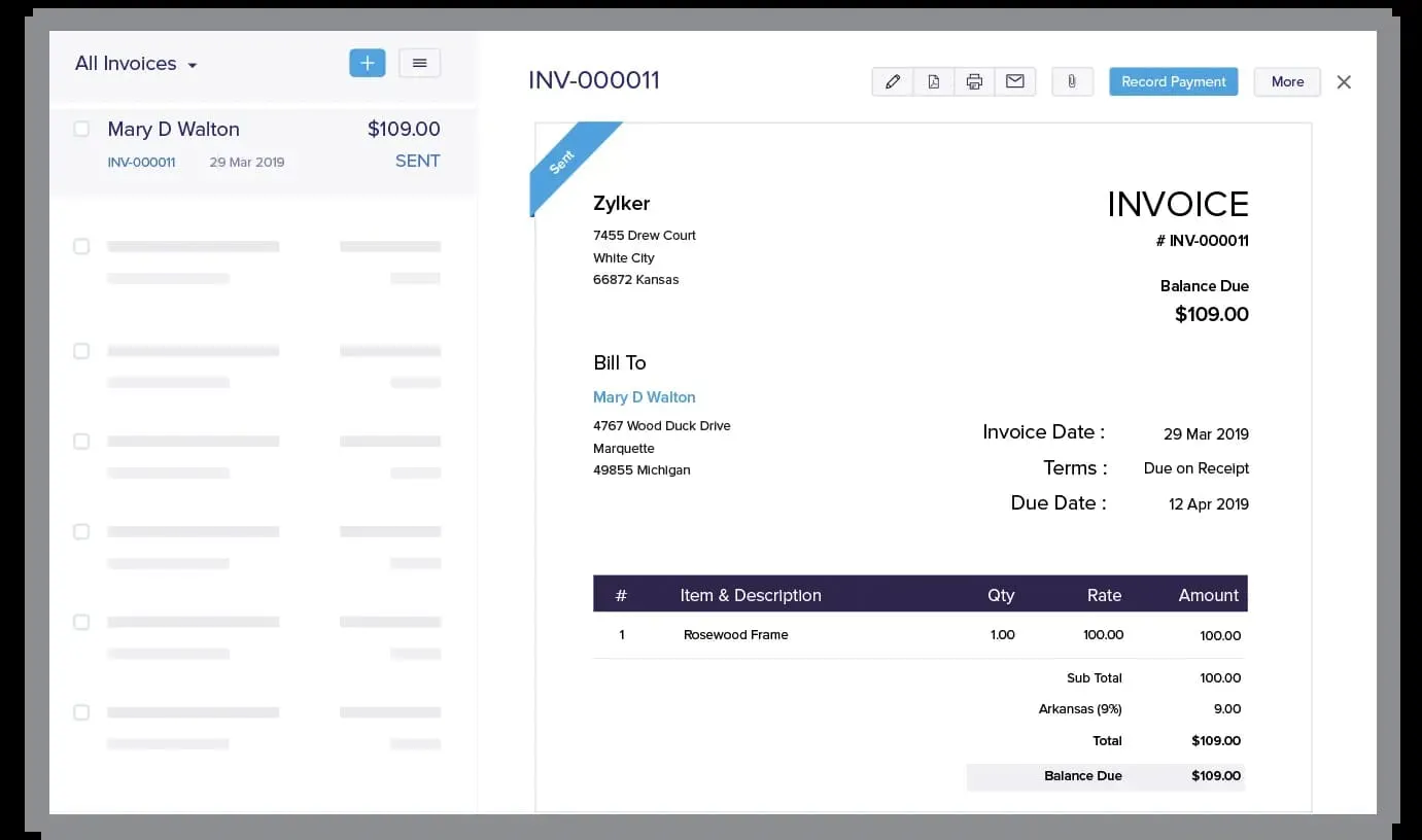 Zoho Books Invoice