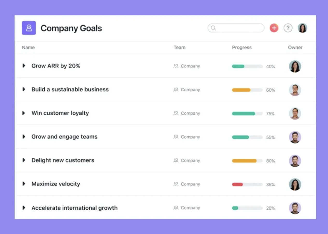 Asana Setting Business Goals