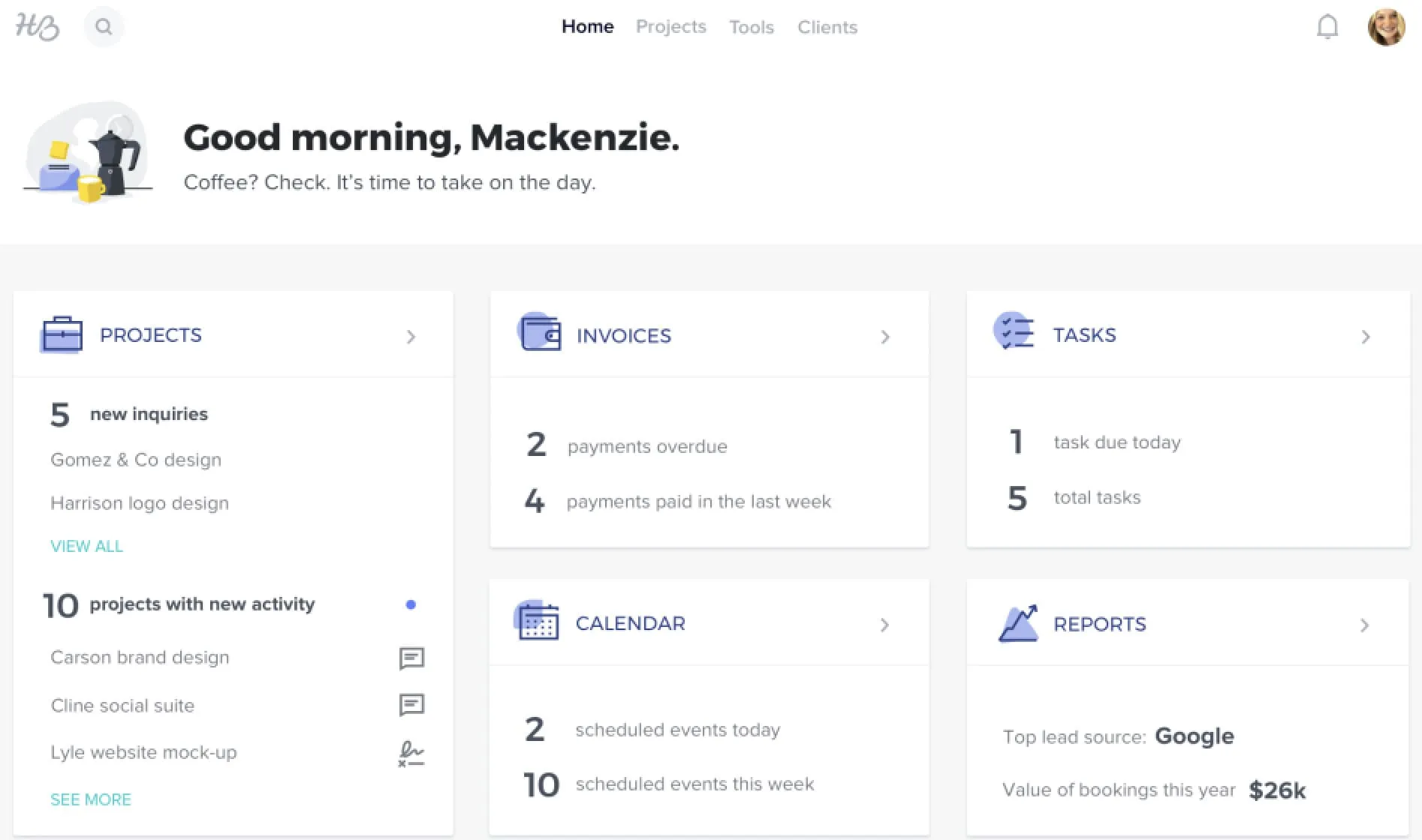 HoneyBook Dashboard 