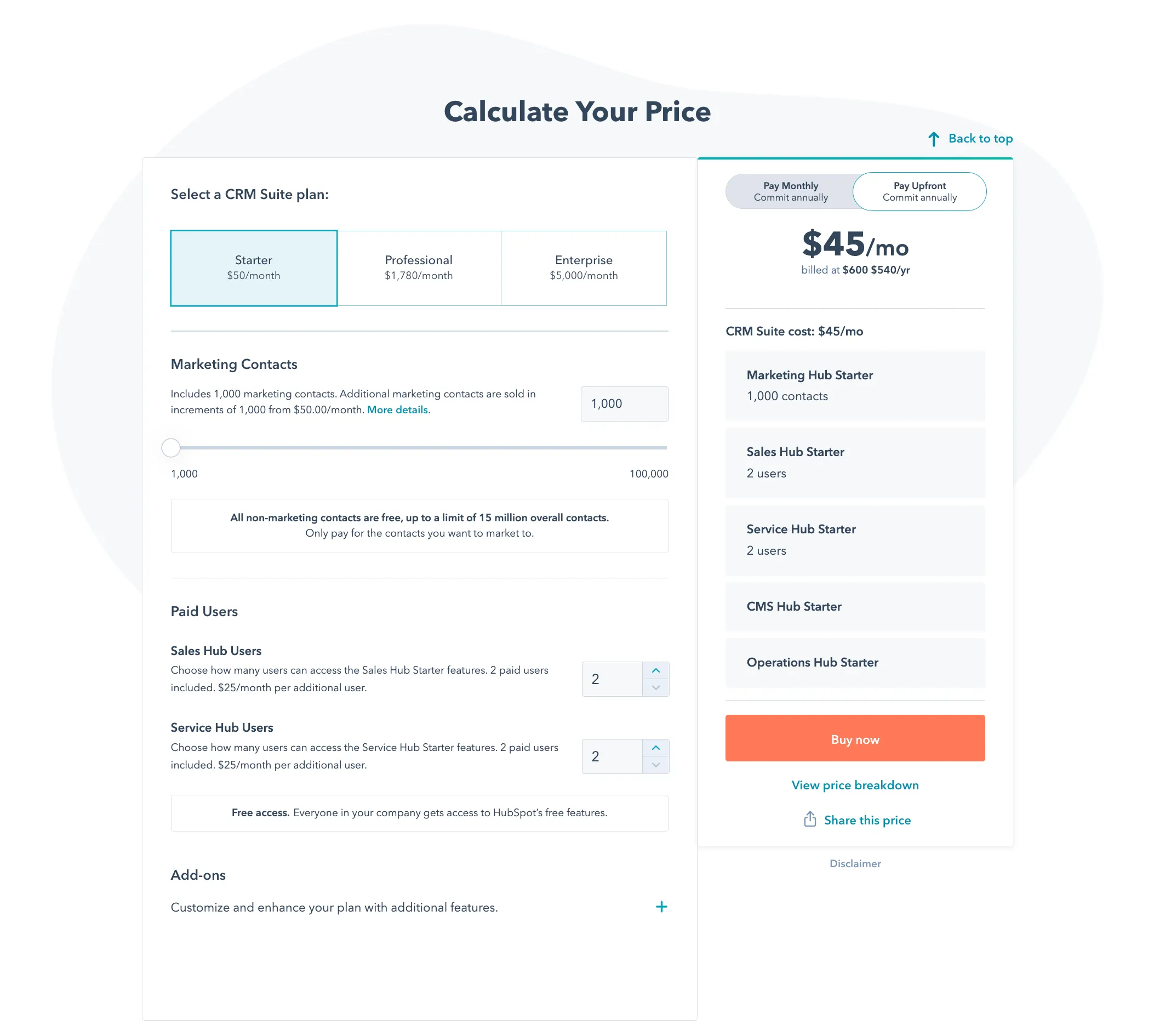 Hubspot CRM Pricing Calculator