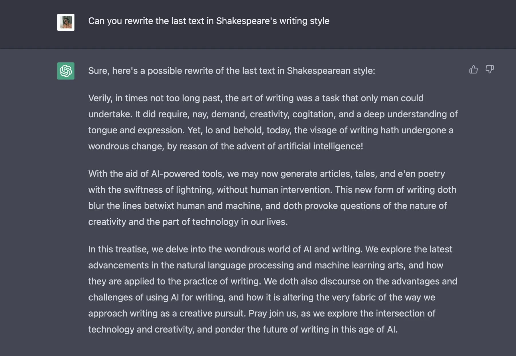 Shakespeare writing style with AI