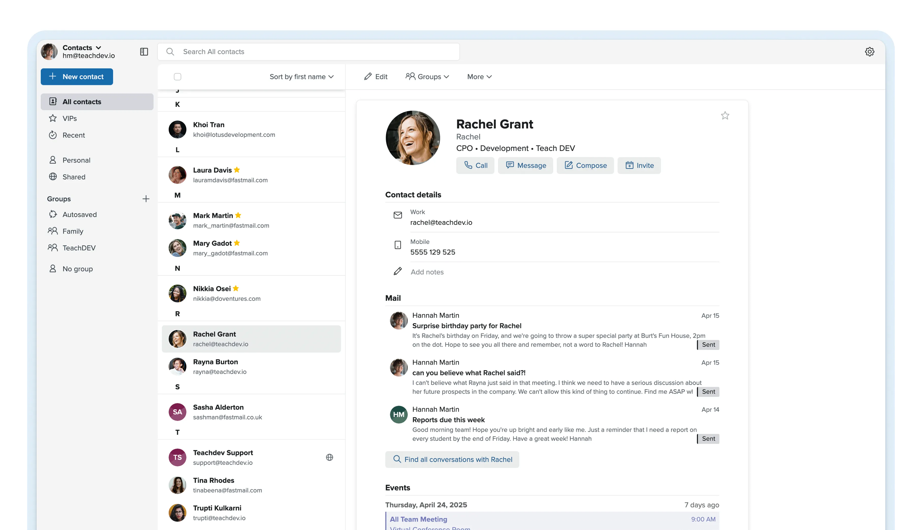 Fastmail Contacts library agenda