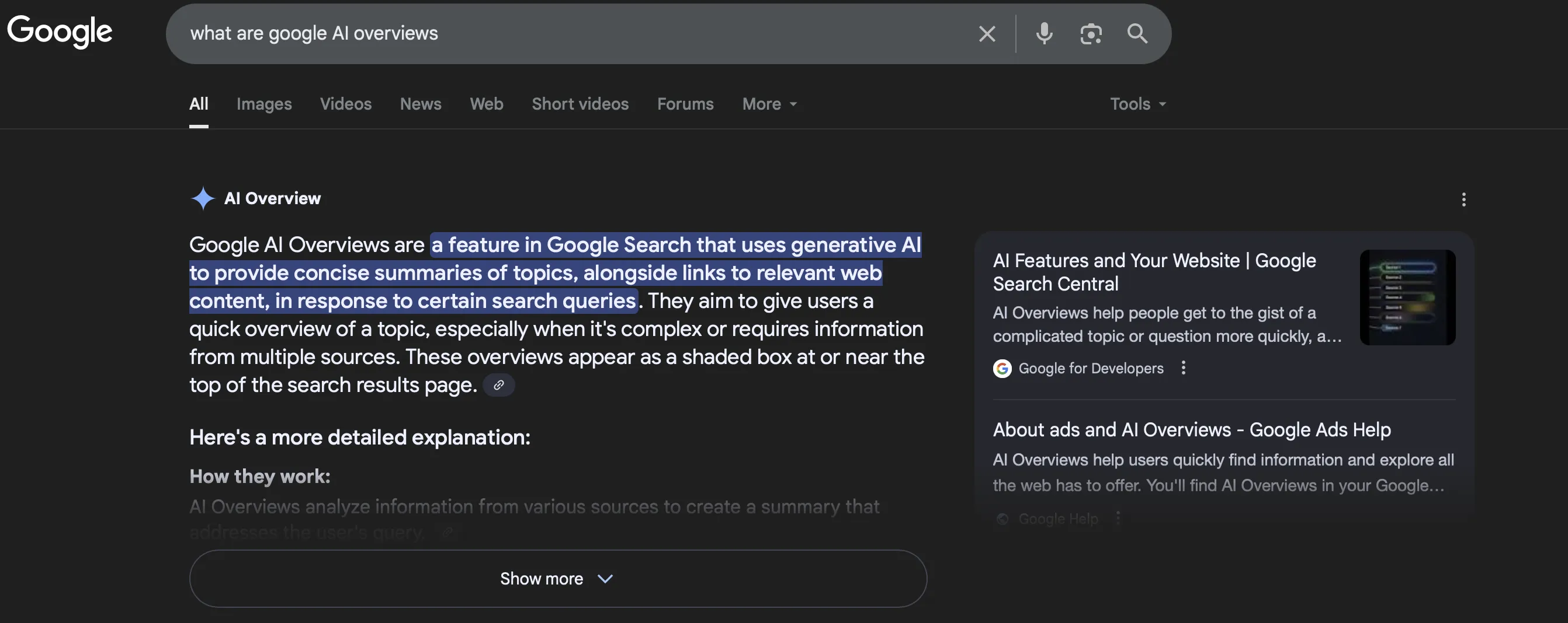 Google AI overviews