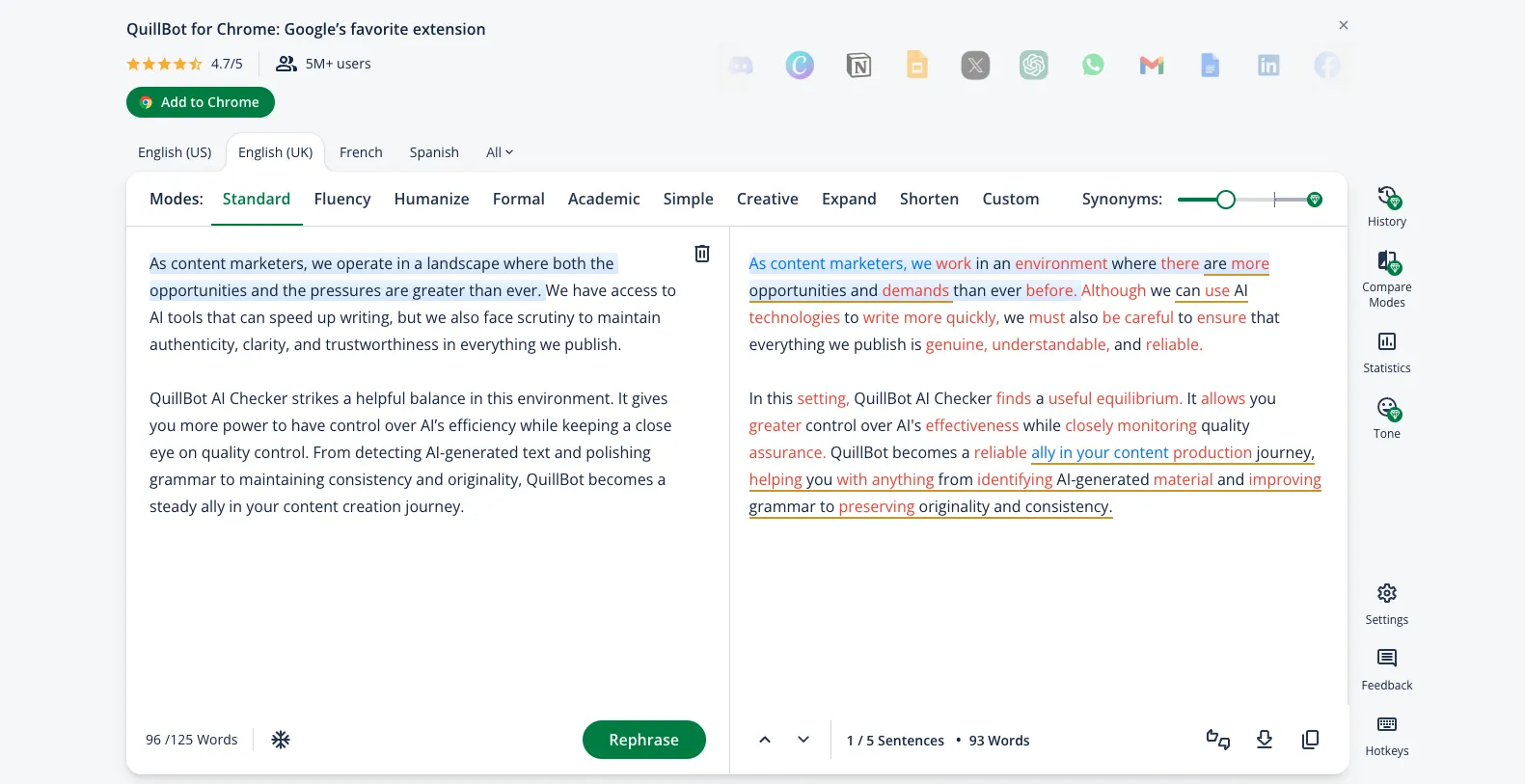 Paraphrase AI content