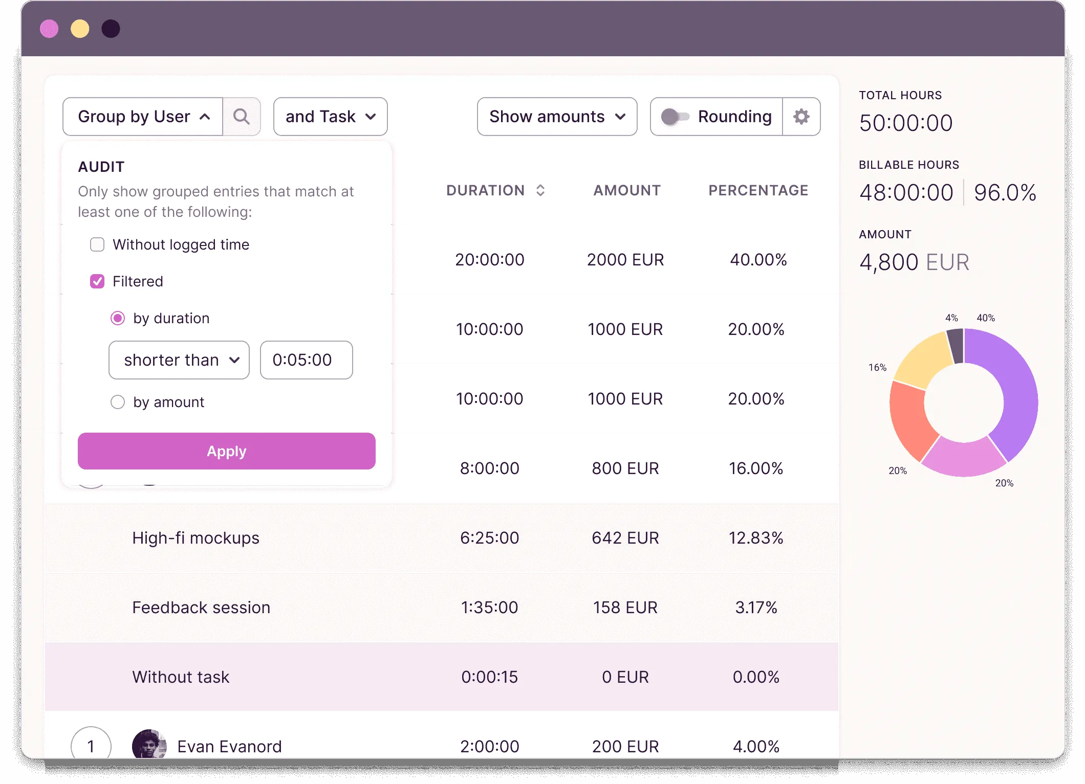 Timer page on Toggl Track
