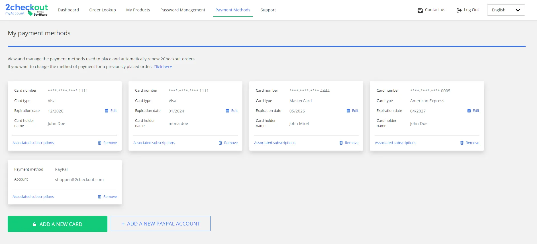 Payment methods 2Checkout