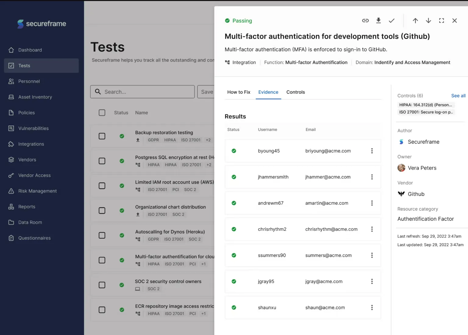 Secureframe dashboard